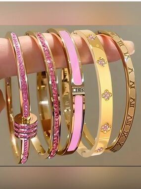 Kohl's Gold-Tone Bangle Bracelet Set with Pink Accents